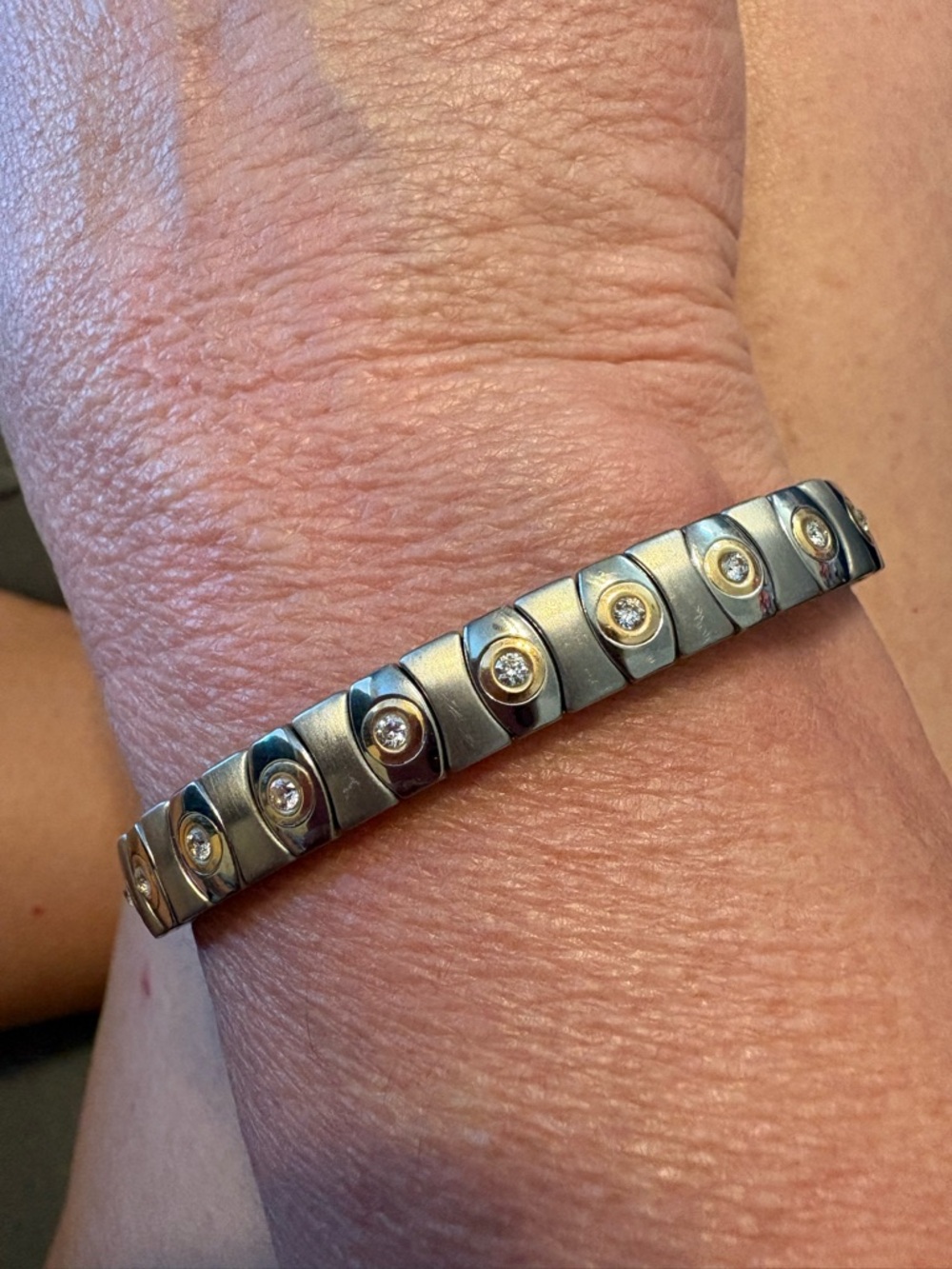 Speidel Stretch Bracelet Stainless Steel 14K Gold With Embedded CZs 6.5”